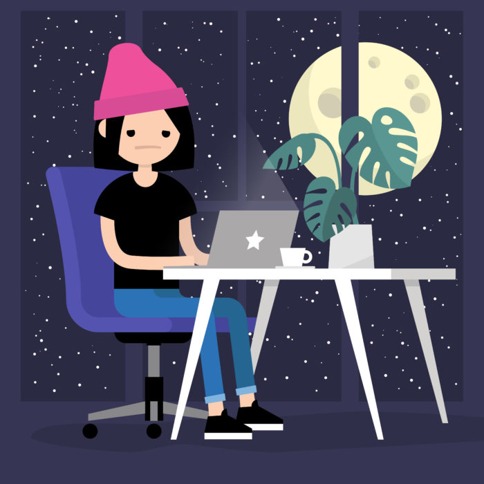 Working Late Cartoon (Shutterstock)