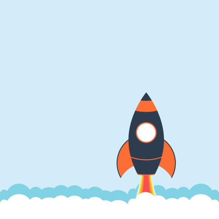 Website speed rocket ship illustration