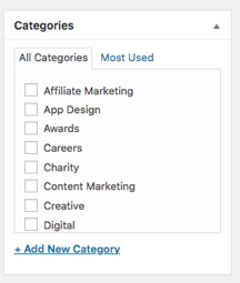 Selecting categories in wordpress