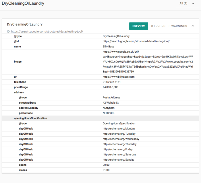 Structured Data Testing Tool Example