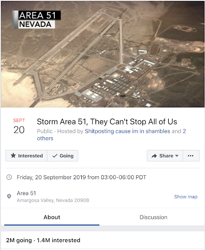 Storm Area 51 Facebook Event - 20 September 2019