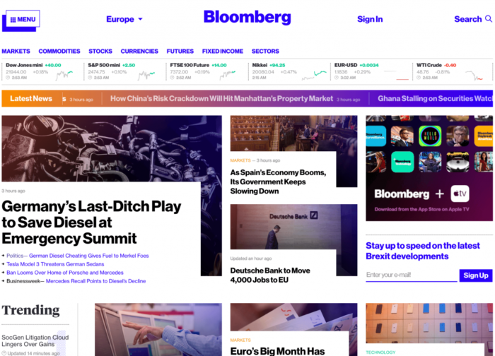 Bloomberg Homepage Web Design Trends