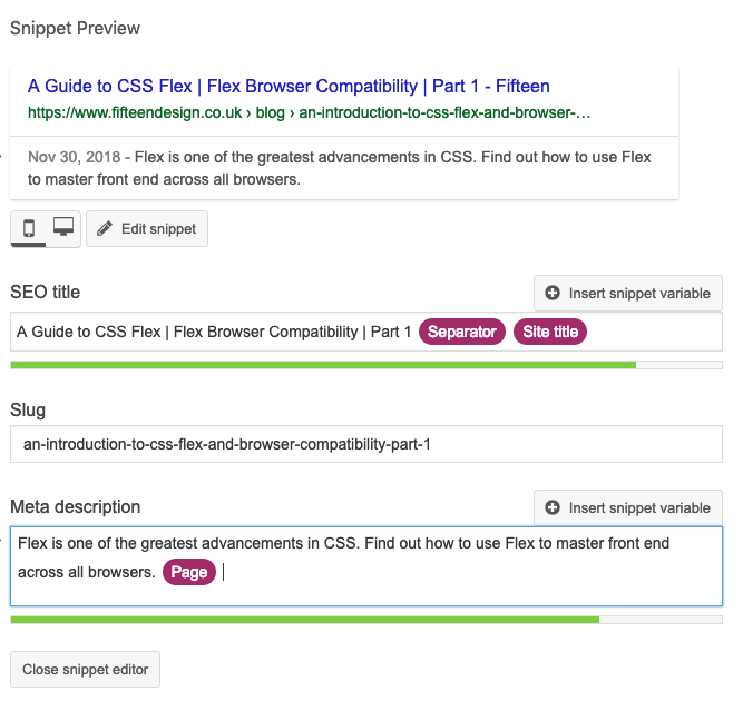 Editing Yoast SEO post title and meta description